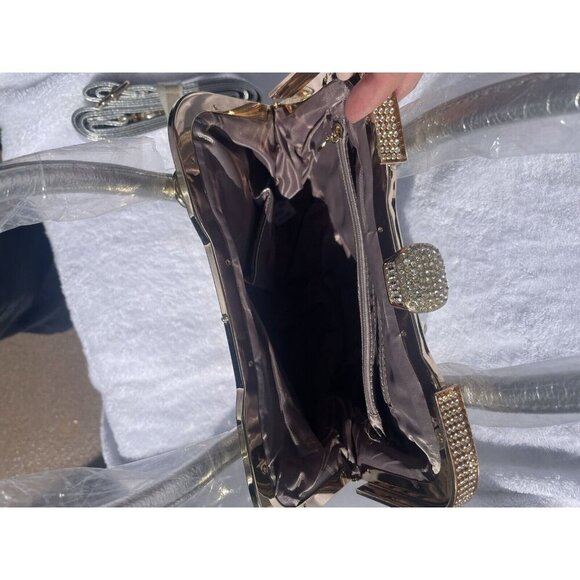 NWT Silver Rhinestone Handbag with Gold Accents Women's Purse Bridal - Picture 7 of 9